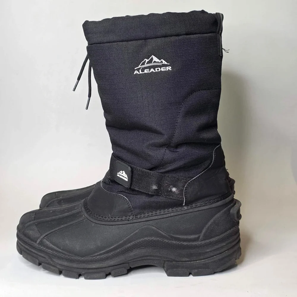 Aleader Snow Boots Men's Size 10 Black Waterproof Thinsulate Pull On Shoes